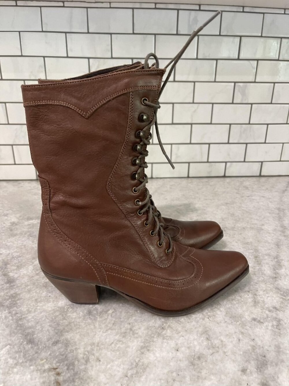 Rawhide Abilene Boots Size 7.5 Victorian Lace Up Brown Leather Cosplay Packer - Picture 5 of 16